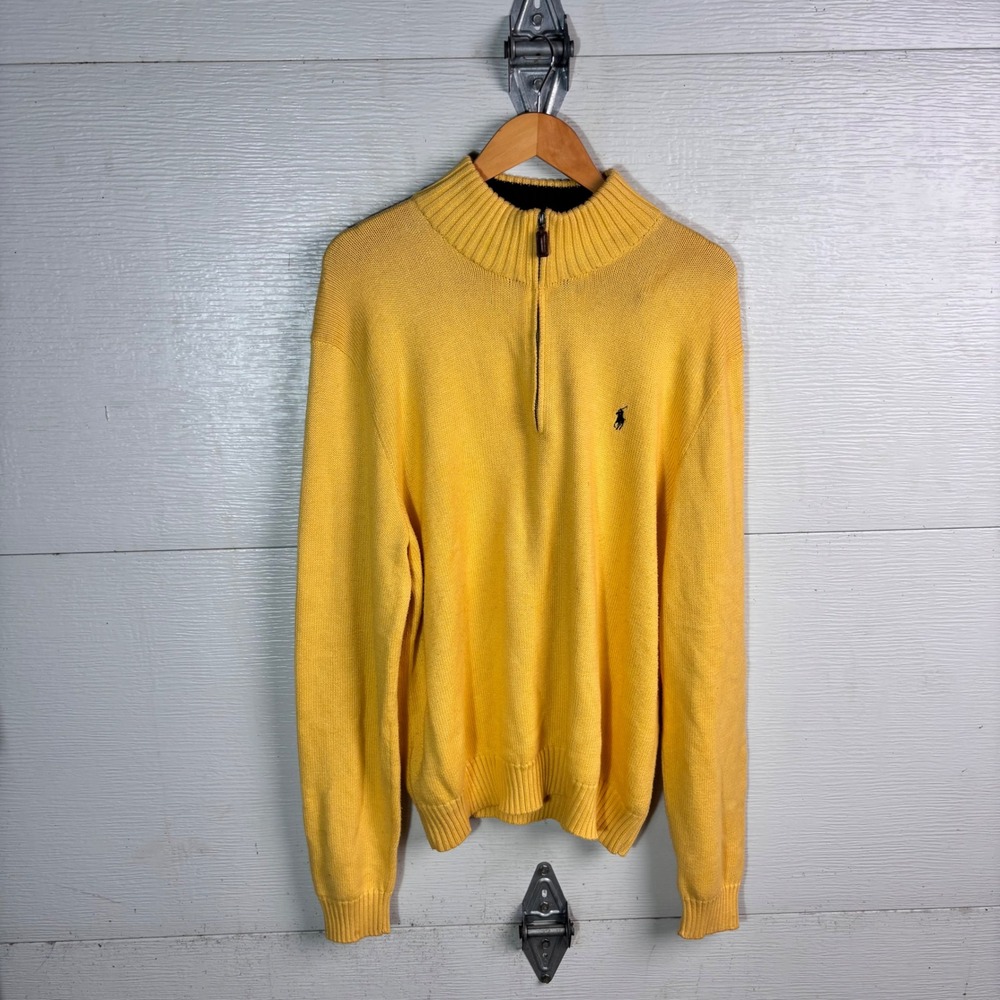 Polo Ralph Lauren Yellow Quarter Zip Sweater XL Cotton Preppy